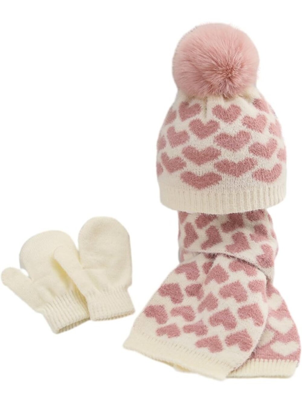 Cozy Toddler Winter Hat Scarf Gloves Set - Cute Knitted Beanie with Pompom for